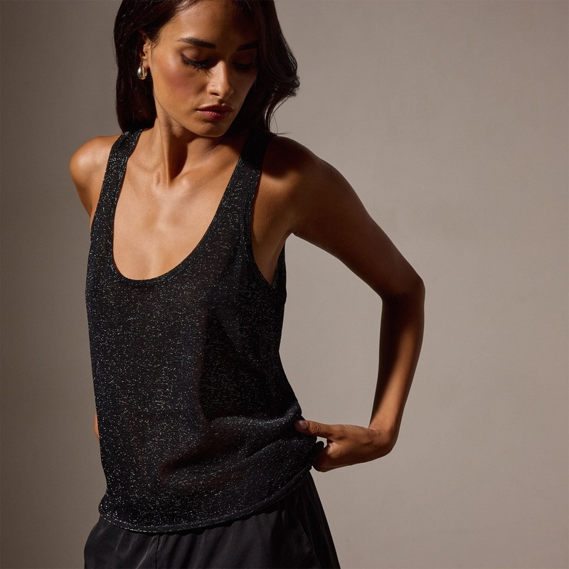 Metallic Knit Tank – Black