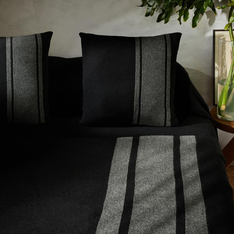 Baja Stripe Knit Blanket – Black/Heather Grey
