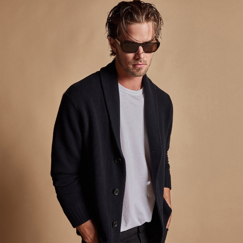 Shawl Collar Button Up Cardigan – Black
