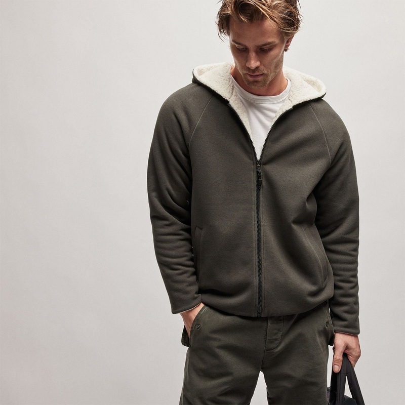 Sherpa Lined Scuba Hoodie – Dark Olive/Cream