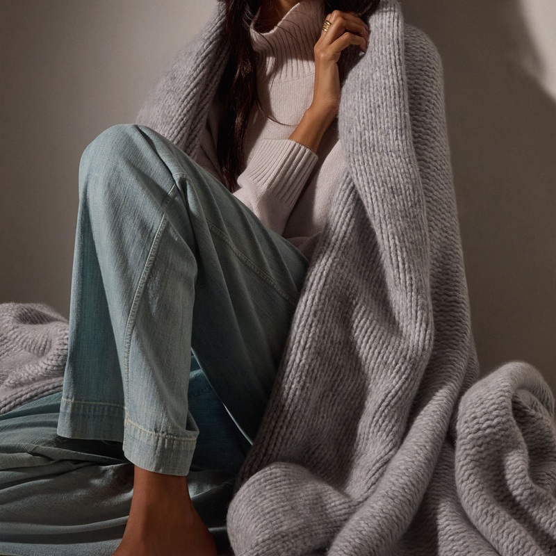 Cashmere Melange Knit Blanket – Grey Melange