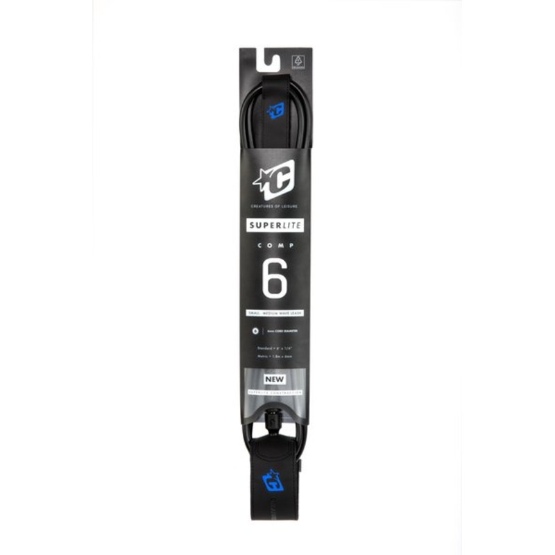 Creatures Superlite Comp Leash-6′ x 1/4″-Black/Cyan