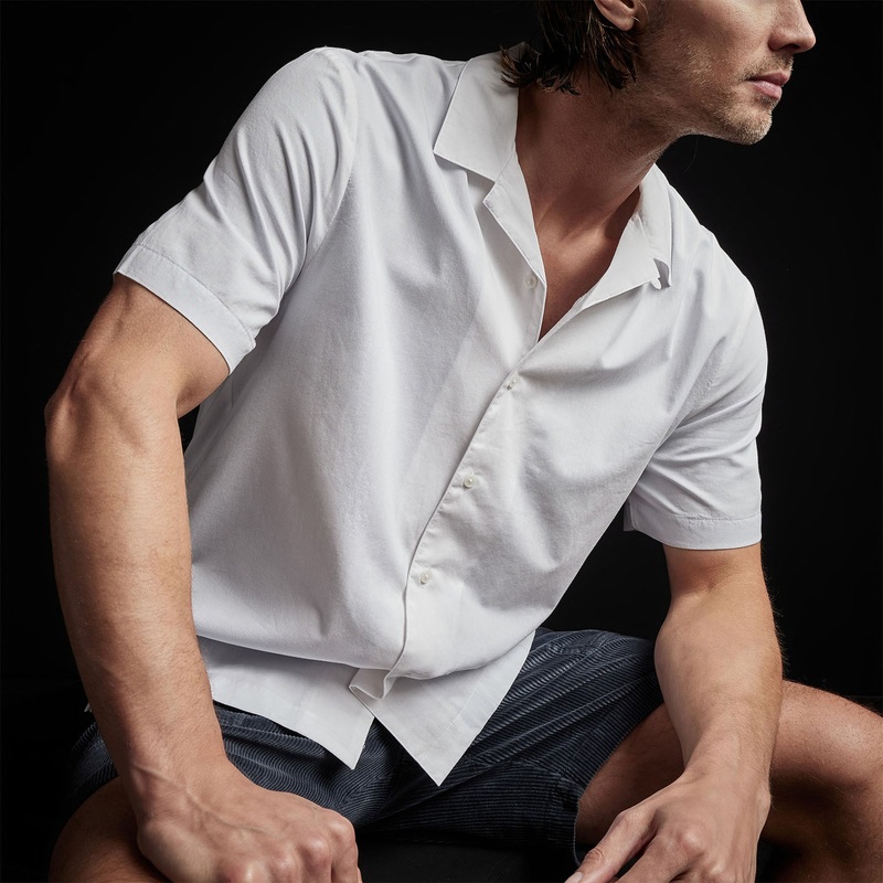 Double Layer Short Sleeve Shirt – White/Baby Blue