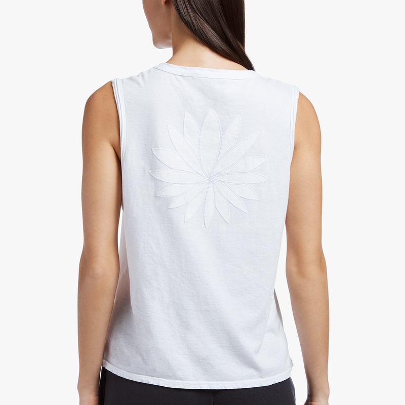 Embroidered Lotus Vintage Tank – White/White