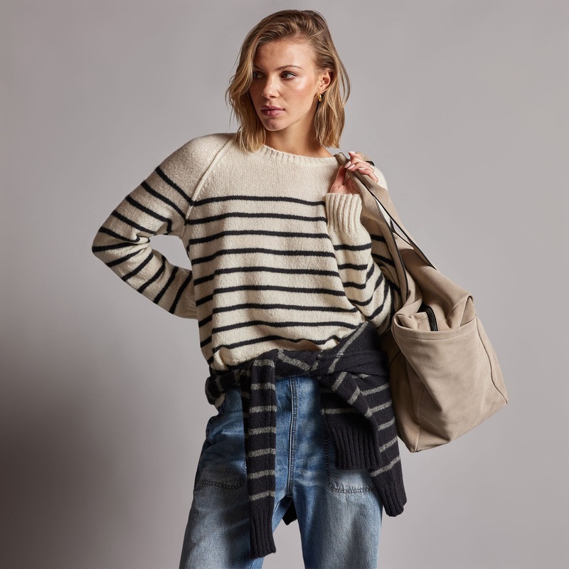 Nautical Stripe Cashmere Sweater – Ivory/Black