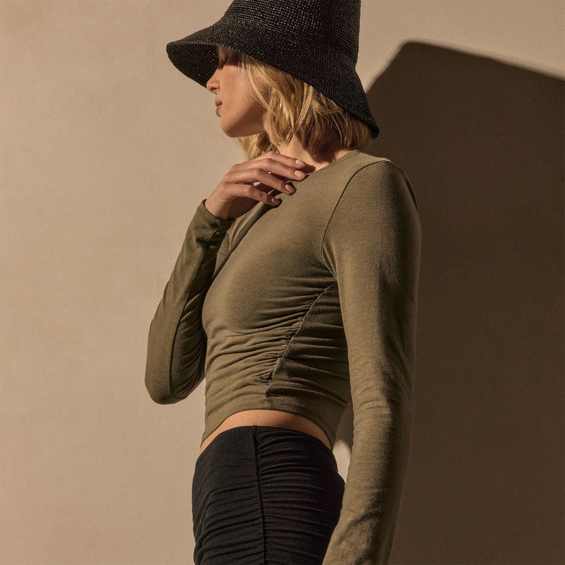 Cotton Blend Jersey Ruched Top – Birch