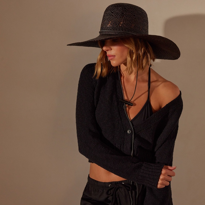 Cotton Linen Cropped Cardigan – Black