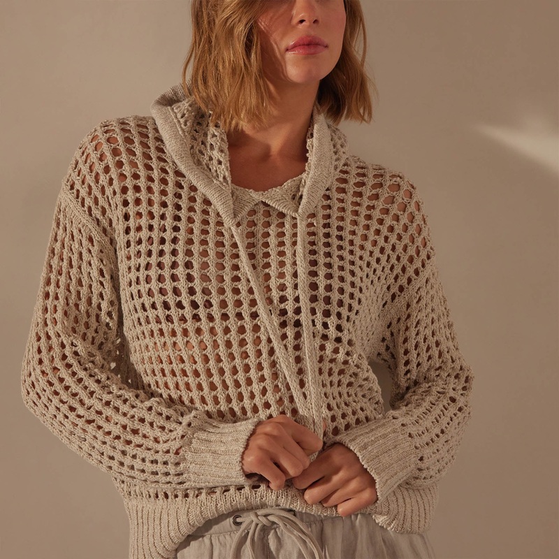 Cotton Linen Open Hoodie – Natural