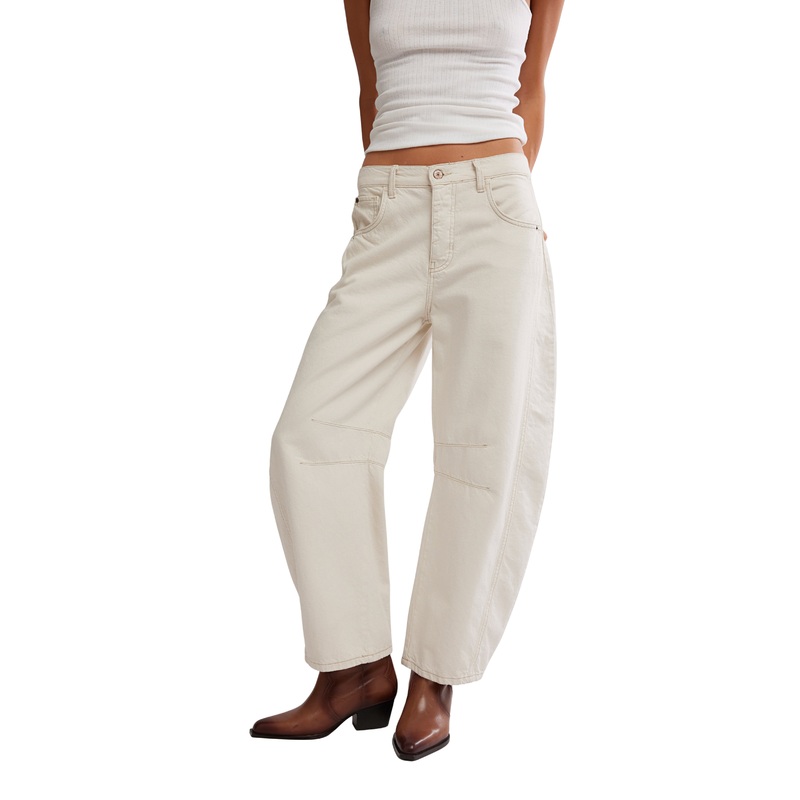 Free People Good Luck Mid Rise Barrel Jeans Milk