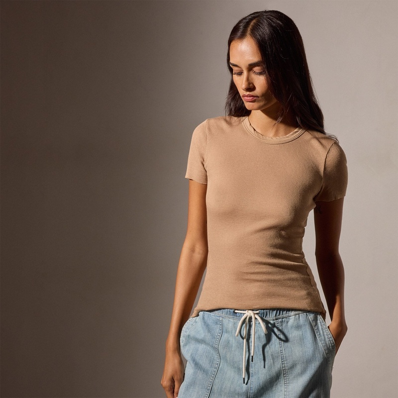 Cotton Cashmere Blend Ribbed Crew – Vicuna