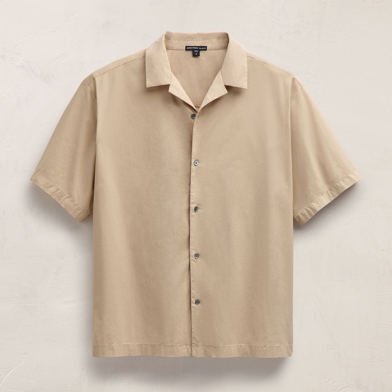 Oversized Stretch Poplin Short Sleeve Shirt – Light Khaki