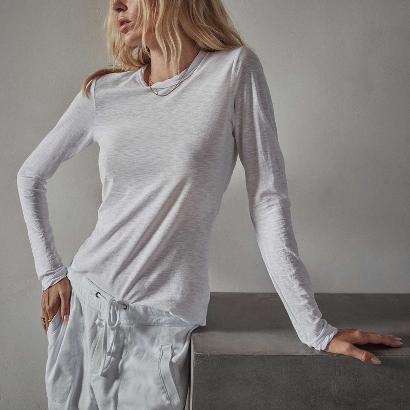 Sheer Slub Long Sleeve Crew – White