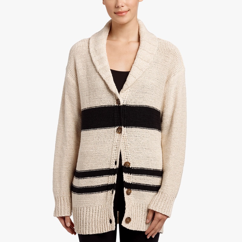 Striped Cotton Linen Beach Cardigan – Natural/Black