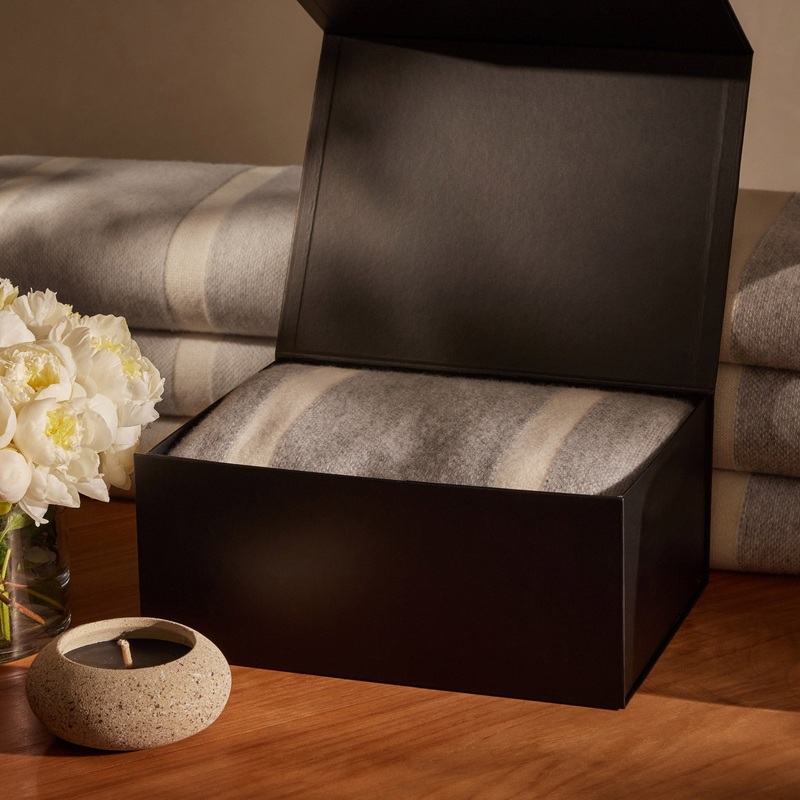 Baja Cashmere Blanket Gift Box – Ivory/Flannel
