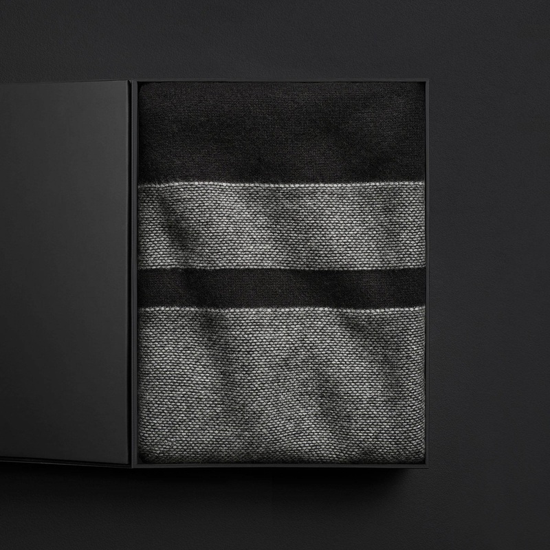 Baja Stripe Knit Blanket Gift Box – Black/Heather Grey