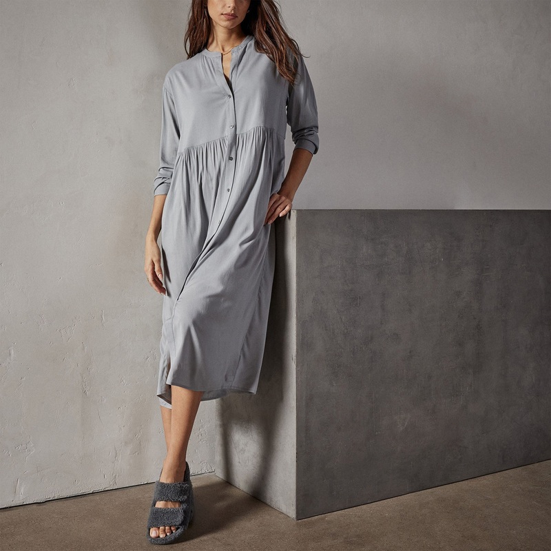 Stretch Viscose Voile Shirt Dress – Ocean Mist