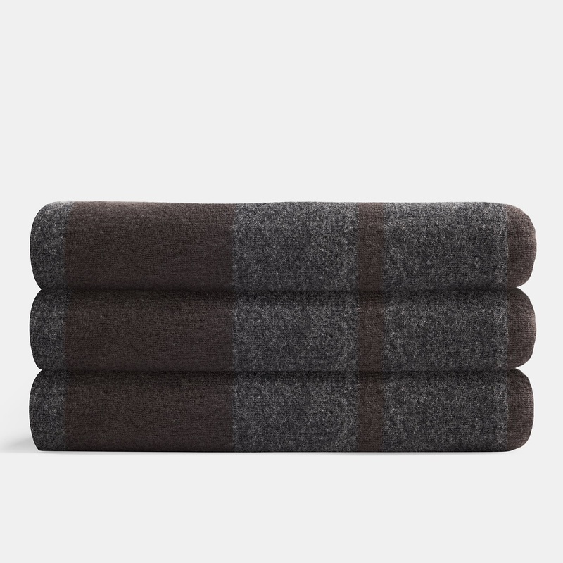 Cashmere Stripe Knit Blanket – Dark Brown/Charcoal