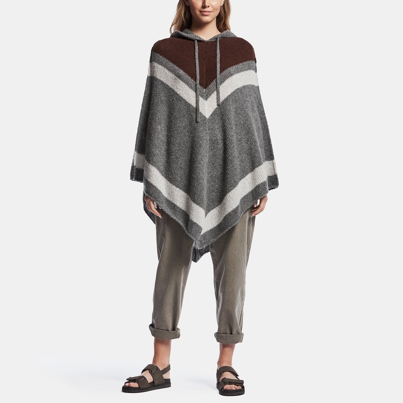 Loose Stitch Wool Cashmere Poncho – Thunder/Dusty Brown/Mist