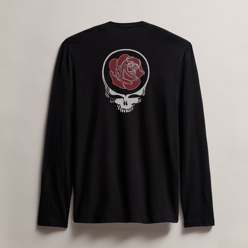Men’s Grateful Dead Rose Long Sleeve Crew – Black W/ Red