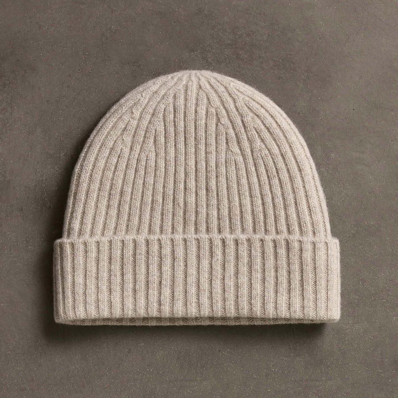 Recycled Cashmere Ribbed Beanie – Stone