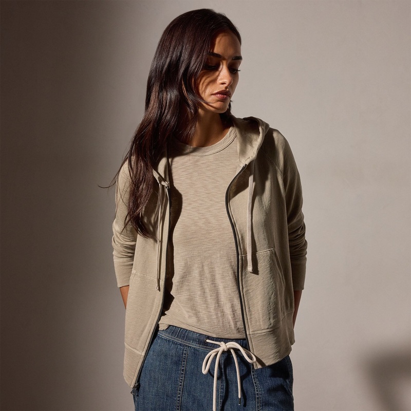 Vintage French Terry Zip Up Hoodie – Light Tan Pigment