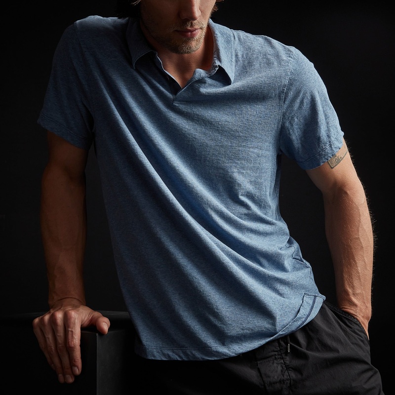 High Twist Recycled Jersey Short Sleeve Polo – Heather Blue