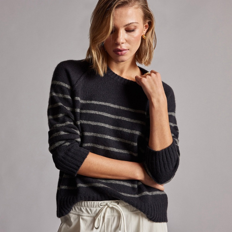 Nautical Stripe Cashmere Sweater – Black/Thunder