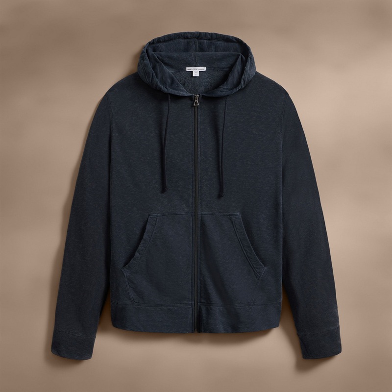 Vintage French Terry Zip Up Hoodie – Blue Noir Pigment