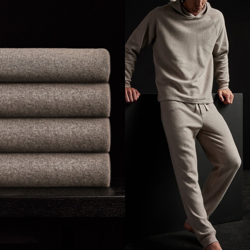 Men’s Thermal Knit Lounge Set With Cashmere Blanket – Dapple/Taupe Melange