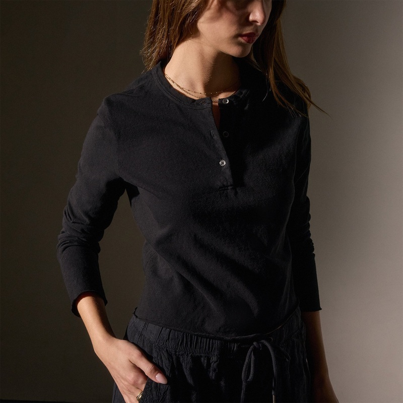 Slub Jersey Long Sleeve Henley – Black