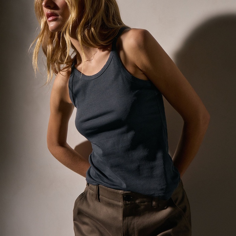 Ribbed High Neck Cami – Blue Noir Pigment