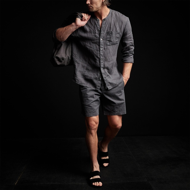 Band Collar Linen Shirt – Magma Pigment
