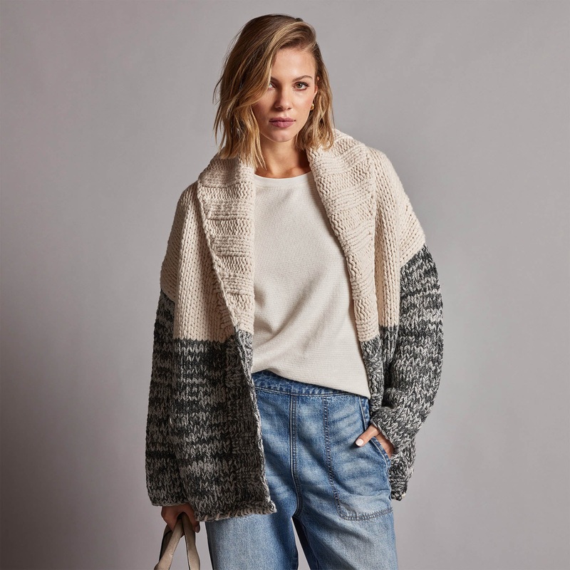 Chunky Knit Cardigan – Ivory/Grey Marl