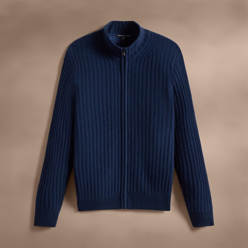 Recycled Cashmere Ribbed Zip Up – Royal Blue