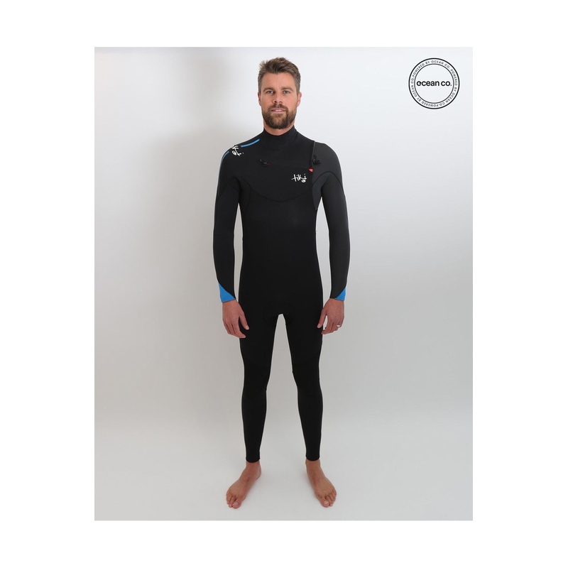 Tiki Mens Tech 3/2 GBS Wetsuit – Chest Zip – Black/Electric Blue