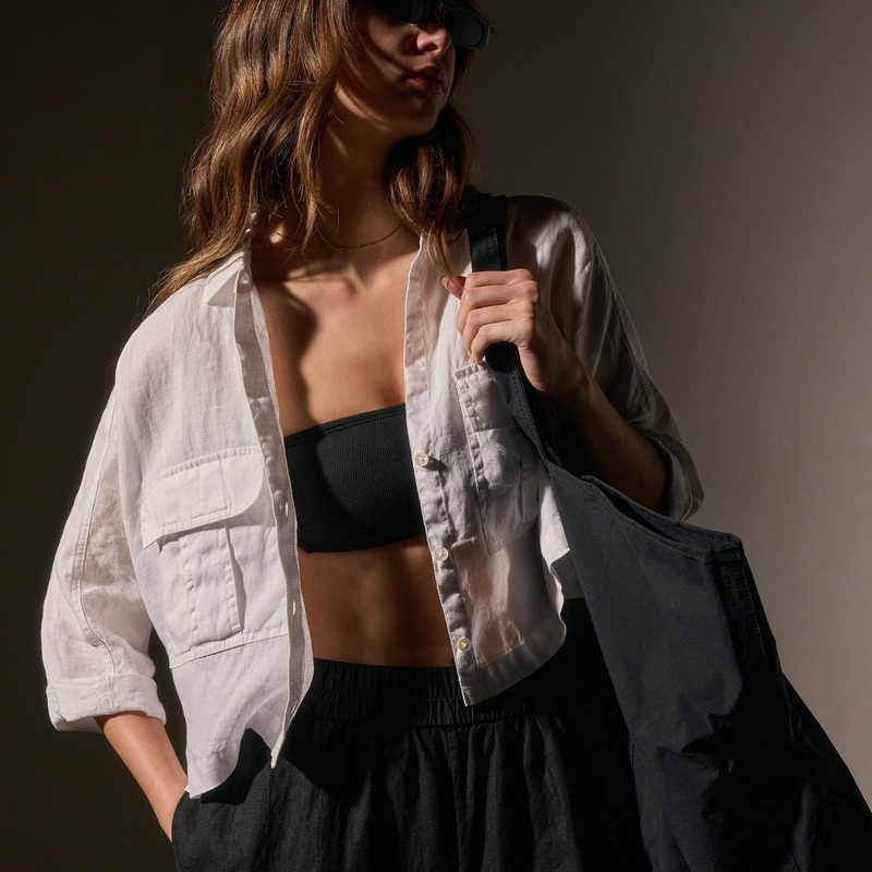 Cargo Pocket Cropped Shirt – White