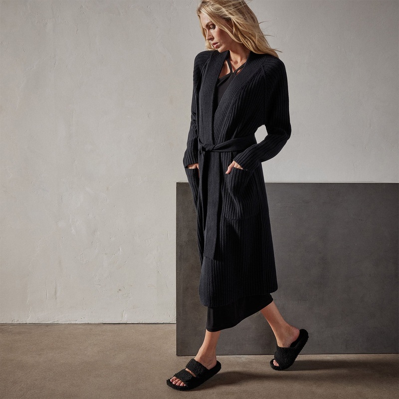 Recycled Cashmere Rib Cardigan – Black