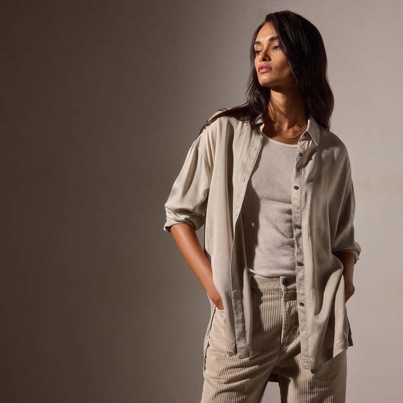 Satin Oversized Shirt – Putty Pigment