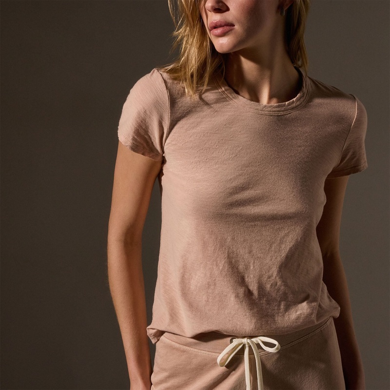 Sheer Slub Crew Neck Tee – Rose Nude