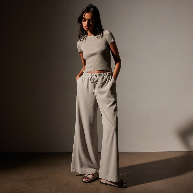 Lightweight Matte Sateen Wide Leg Pant – Mineral