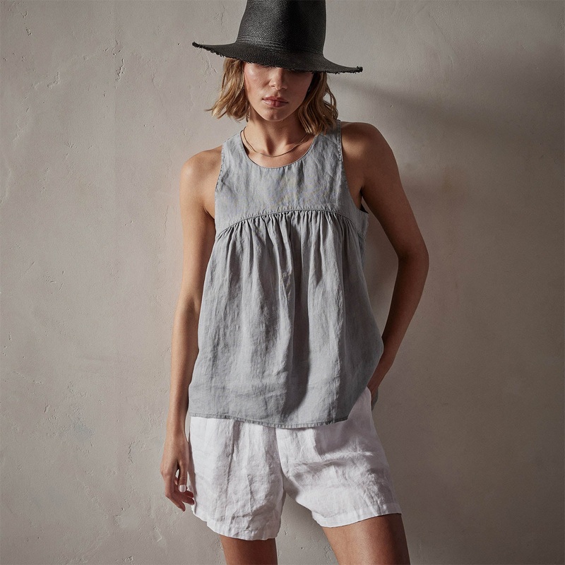 Gathered Linen Top – Breeze Pigment