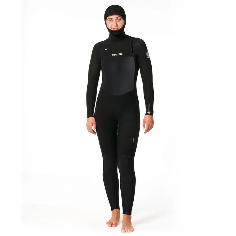 Rip Curl Women’s Dawn Patrol 5/4mm Chest Zip Hooded Wetsuit – Black 24/25