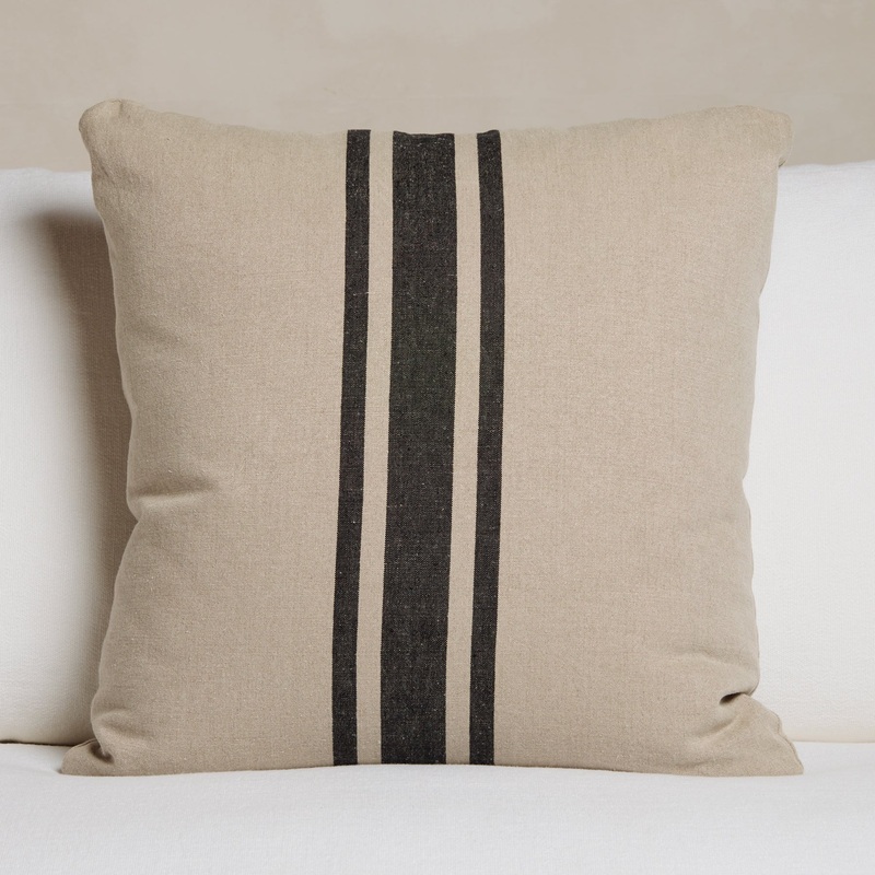 Indoor Striped Linen Euro Pillow 26 X 26 – Flax/Black Stripes