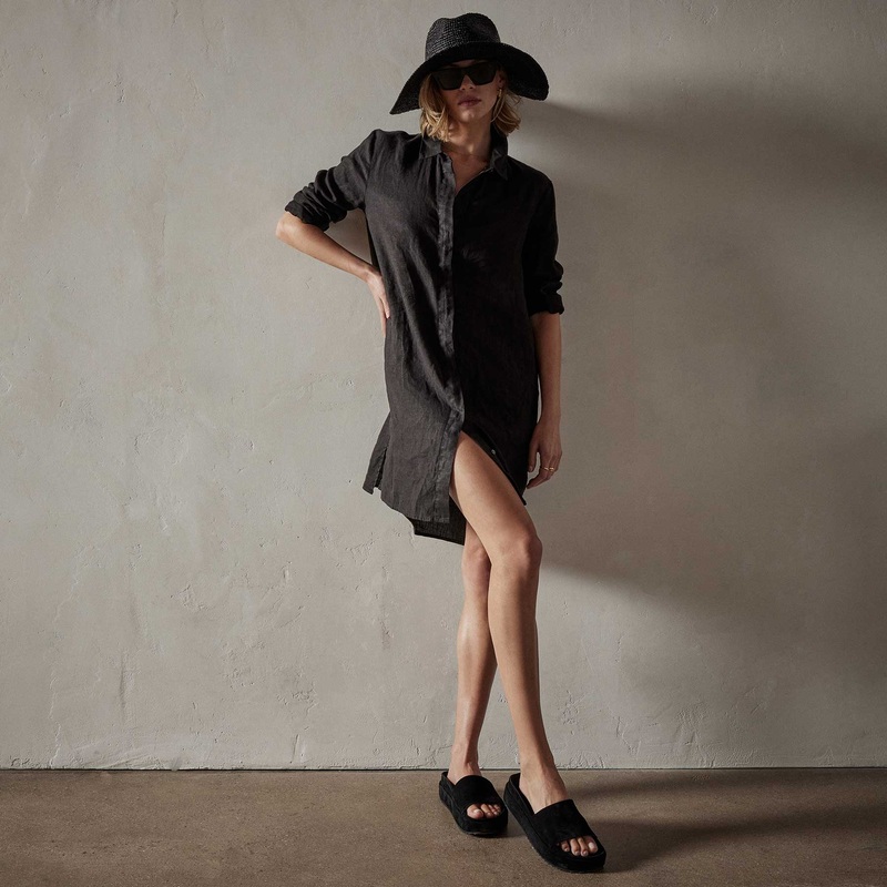 Lightweight Linen Shirt Dress – Black