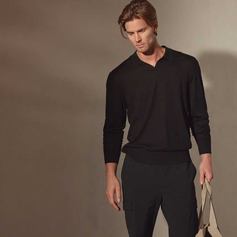Lightweight Fine Gauge Cashmere Polo – Black