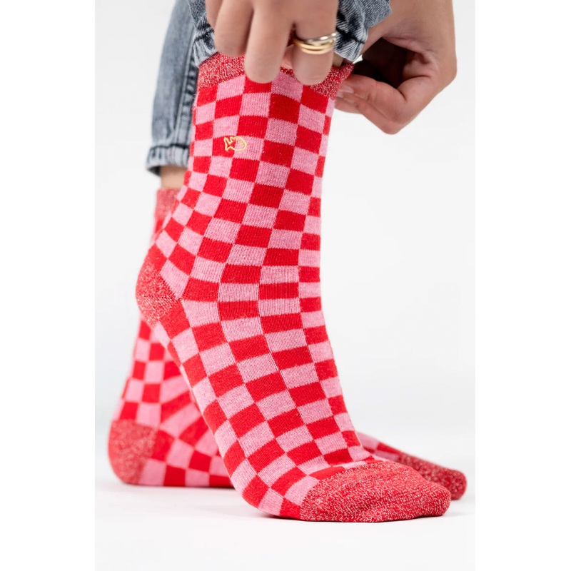 BILLYBELT – CHECKED SOCKS – RED AND PINK