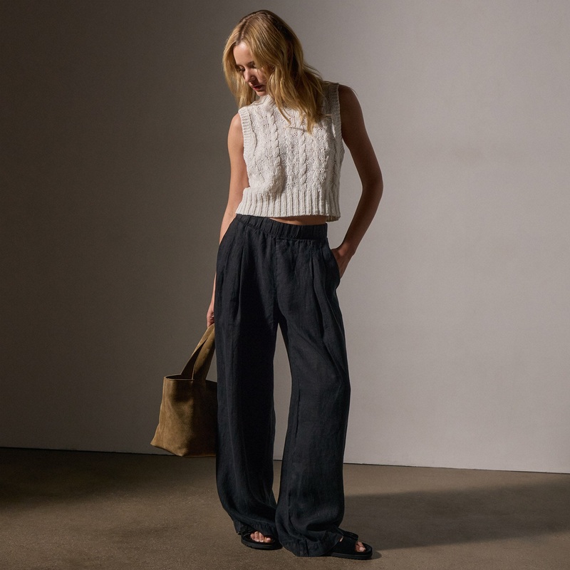Lightweight Linen Elastic Pant – Black