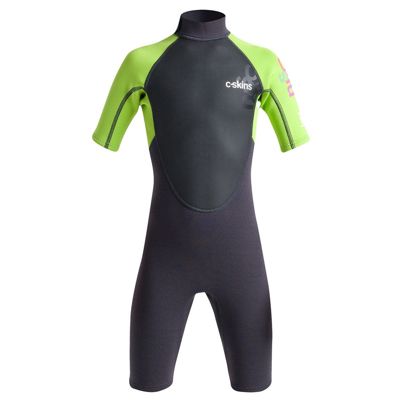 C-Skins Junior Element 3/2mm Shorty Back Zip Wetsuit – Anthracite/Lime/Multi