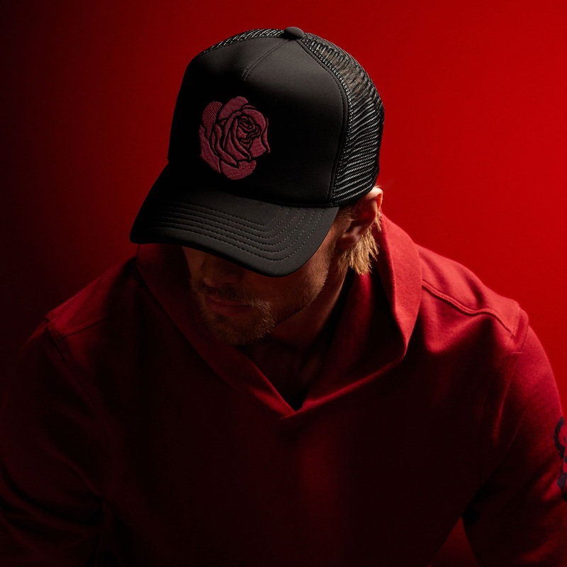 Grateful Dead Rose Embroidered Trucker Hat – Black