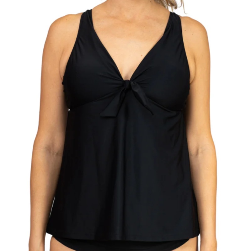 Black Plus V-Neck Bow Tie Tankini – Black